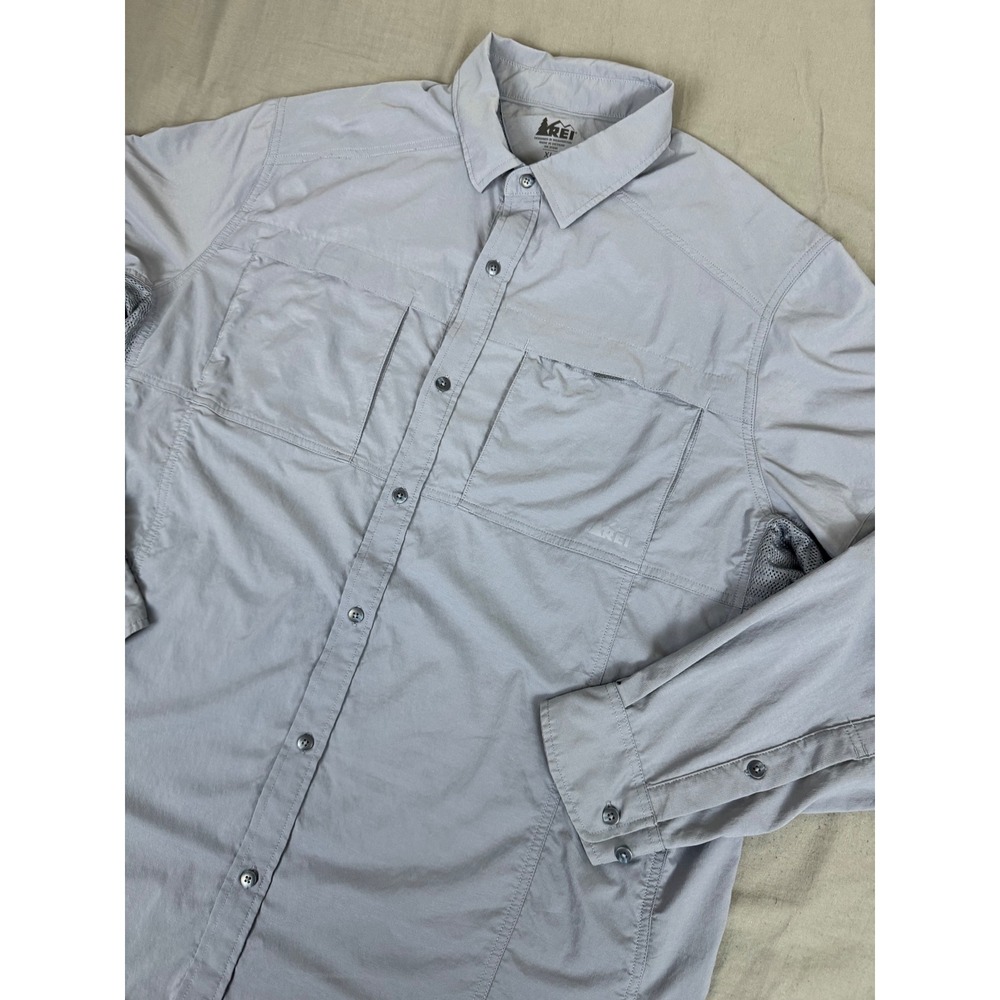 REI Co-op Sahara‎ Mens XL Gray Long Sleeve Hiking Button Down Shirt 862927